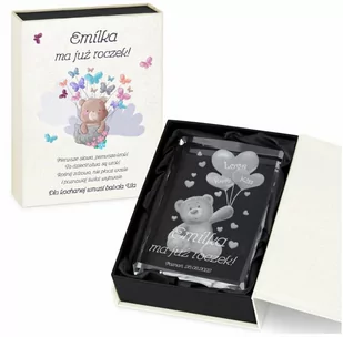 Murrano Kryształ 3D Grawerowany Miś w Personalizowanym Opakowaniu na Roczek KRSZ-M1-003 - Pamiątka Chrztu Świętego - miniaturka - grafika 1