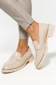 Mokasyny damskie - Beżowe mokasyny damskie lakierowane na bieżnikowanej platformie złoty otok przy podeszwie Casu M24X5-BE-NO - miniaturka - grafika 1