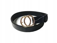 Paski - Skórzany Pasek Damski Ze Złotą Efektowną Klamrą Czarny 100 Cm - miniaturka - grafika 1