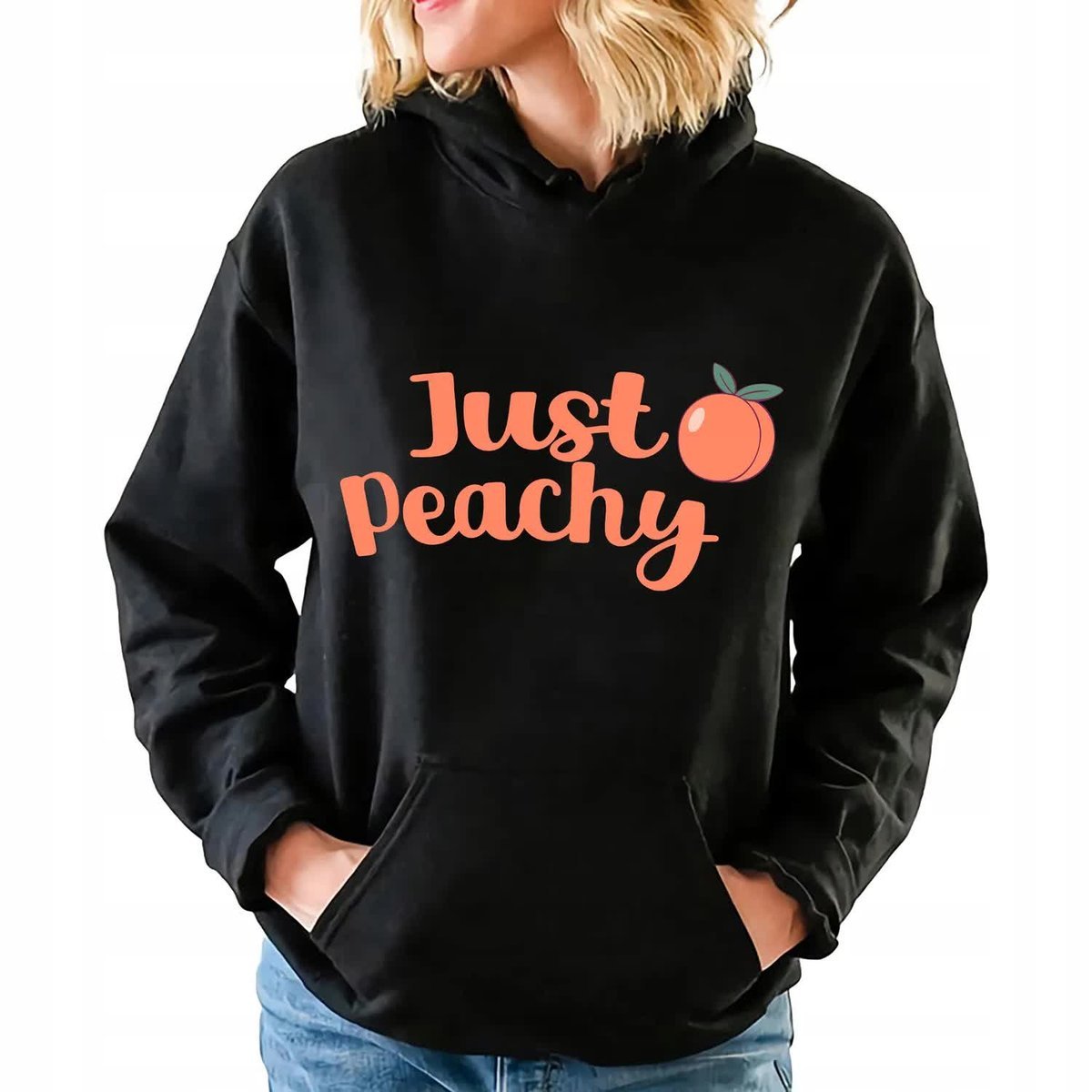 Bluza Damska Czarna Z Kapturem PEACHY BRZOSKWINIA Na Prezent Wzory Roz L