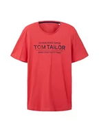 Koszulki męskie - TOM TAILOR Męski T-shirt z nadrukiem logo, 31045 - Soft Berry Red, L - miniaturka - grafika 1