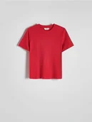Koszulki i topy damskie - Reserved - T-shirt z merceryzowanej bawełny - czerwony - miniaturka - grafika 1