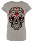 Koszulki i topy damskie - T-Shirt damski kolorowy nadruk CZASZKA r.M - miniaturka - grafika 1
