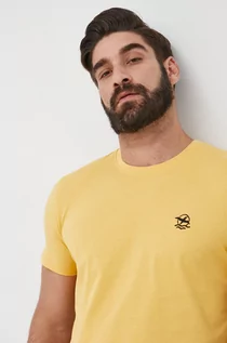 Koszulki męskie - Selected Homme t-shirt bawełniany kolor żółty z aplikacją - grafika 1