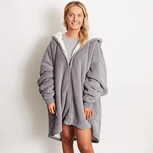 Sienna Bluza z kapturem z zamkiem błyskawicznym, koc do noszenia, dla kobiet, mężczyzn, przytulny, ciepły, polarowy kardigan, jeden rozmiar - szary (Charcoal Grey) - Bluzy damskie - miniaturka - grafika 1