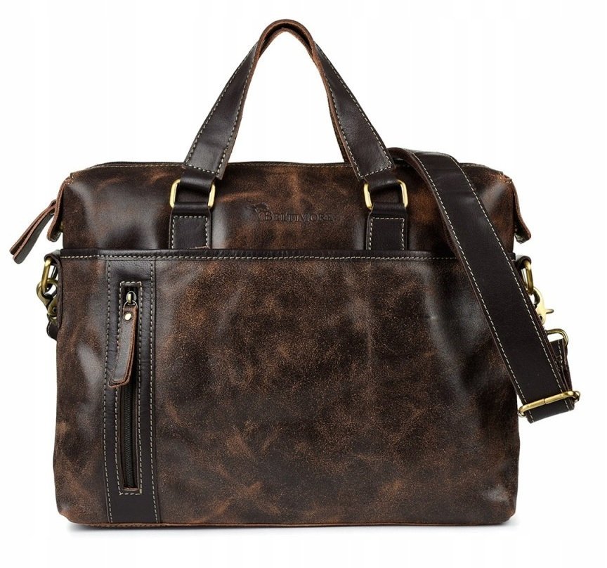 Torba Męska Skórzana Duża Na Ramie A4 Skóra Naturalna Vintage Brązowa