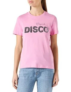 ONLY Women's ONLKITA REG S/S Queen TOP Box JRS T-Shirt, fuksja różowa/nadruk: dyskotekę, S - Koszulki i topy damskie - miniaturka - grafika 1