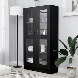 VidaXL Witryna, czarna, 82,5 x 30,5 x 150 cm, płyta wiórowa 802760 VidaXL - Witryny - miniaturka - grafika 1