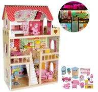 Domki dla lalek - OGROMNY DOMEK DLA LALEK Drewniany z LEDami i Mebelkami 3 Piętra 90 cm - miniaturka - grafika 1