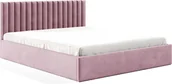 Łóżka - GUTTO Łóżko tapicerowane 160x200 metalowa rama z listew różowa welurowa tkanina aksamitna z pojemnikiem i miejscem do przechowywania - miniaturka - grafika 1