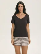 Piżamy damskie - Piżama damska krótki rękaw LATTE Esotiq ciemny brąz M - miniaturka - grafika 1