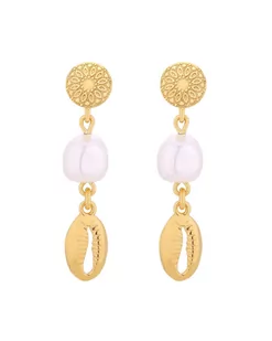 Złote Długie Kolczyki Z Muszelkami I Perłami Swarovski® Crystal - Kolczyki - miniaturka - grafika 1