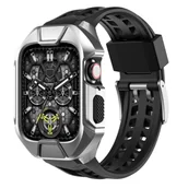 Akcesoria do smartwatchy - Kingxbar CYF136 2w1 pancerne etui Apple Watch SE, 6, 5, 4 (44 mm) ze stali nierdzewnej z paskiem srebrne - miniaturka - grafika 1