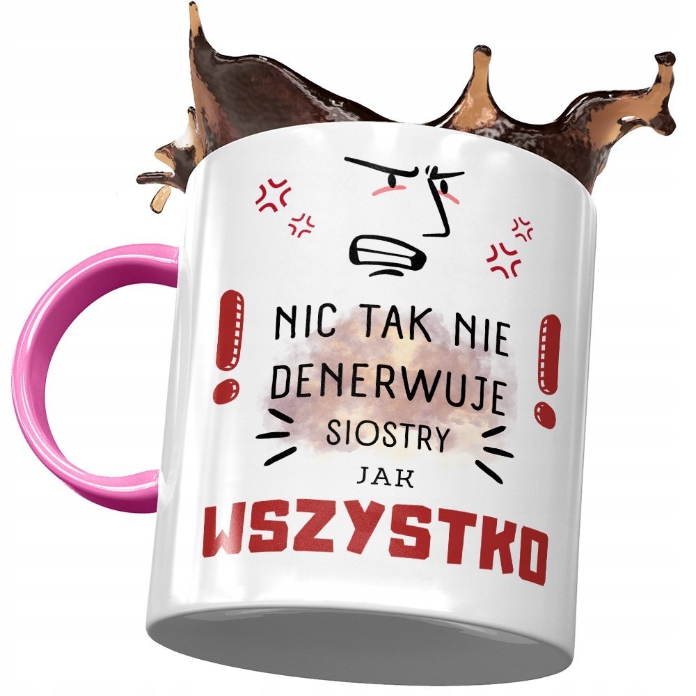 Kubek Różowy Dla Siostry na Urodziny na Prezent z Nadrukiem ze Zdjęciem + Opakowanie na prezent (wzór 01)