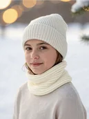 Szaliki i chustki dla dzieci - Sinsay - Dzianinowy szalik z ociepleniem - kremowy - miniaturka - grafika 1