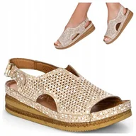 Sandały damskie - Sandały Damskie SKÓRZANE 39 Maciejka na koturnie Letnie Wygodne Wsuwane - miniaturka - grafika 1