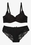 Komplety damskie - Czarny Komplet Biustonosz i Majtki Typu Figi Ozdobiony Koronką Ezivane - miniaturka - grafika 1