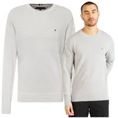 Swetry męskie - Szary Sweter Męski Premium Elegancki Tommy Hilfiger Bawełna Ładny r.XXL - miniaturka - grafika 1