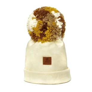 Hi Little One czapka zimowa niemowlęca ALPACA BOHO Ivory/Brown M Pom Pom - Czapki damskie - miniaturka - grafika 1