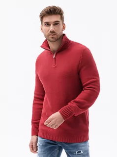 Swetry męskie - Sweter męski ze stójką - czerwony E194 - rozmiar s - czerwony - grafika 1