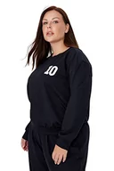 Bluzy damskie - Trendyol Damska bluza z okrągłym dekoltem jednokolorowa, regularna, plus size, granatowy, 4XL duże rozmiary - miniaturka - grafika 1