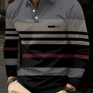 Koszule męskie - TEMU Męska koszula z długim rękawem w 3D paski i angielskim logo - Wzory multi-kolorowe & pasy (Granatowy/Czarny/Biały/Kasztanowy/Szary/Beż) - - miniaturka - grafika 1