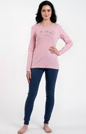 Piżamy damskie - Piżama damska różowo-granatowa na długi rękaw Lita, Kolor różowy melanż, Rozmiar L, Italian Fashion - Intymna - miniaturka - grafika 1