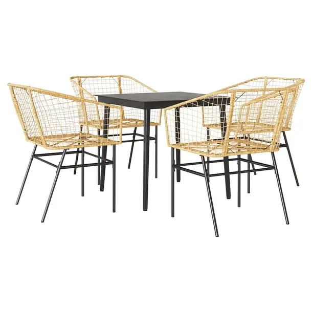 Zestaw mebli ogrodowych rattan PE brązowy + stół czarny 80 x 80 x 74 cm