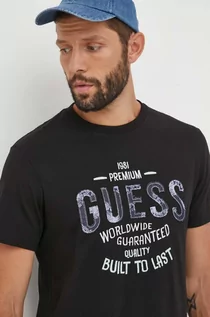Koszulki męskie - Guess t-shirt bawełniany kolor czarny wzorzysty - grafika 1