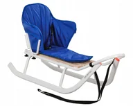 Sanki i ślizgacze - MOCNE SANKI JEE BIAŁE OPARCIE MATERAC NIEBIESKI dla dzieci Polskie Metalowe - miniaturka - grafika 1