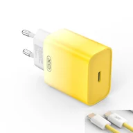 Ładowarki do telefonów - XO ładowarka sieciowa CE18 PD 30W 1x USB-C żółto-biała + kabel USB-C - USB-C - miniaturka - grafika 1