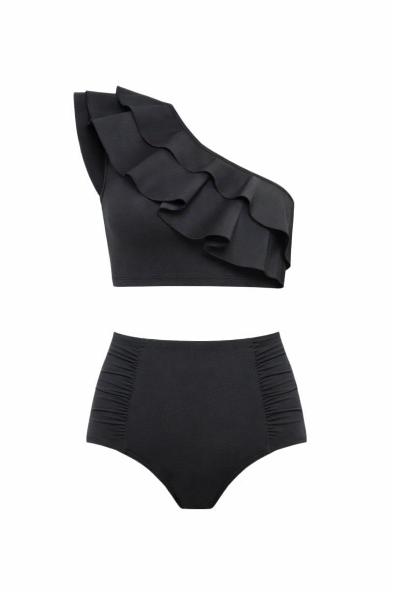 MAIÔ PARIS CZARNY DWUCZĘŚCIOWY STRÓJ KĄPIELOWY Z FALBANĄ 40 I4A
