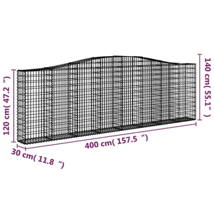 VIDAXL Kosze gabionowe, 3 szt, 400x30x120/140 cm, galwanizowane żelazo - Ogrodzenia - miniaturka - grafika 7