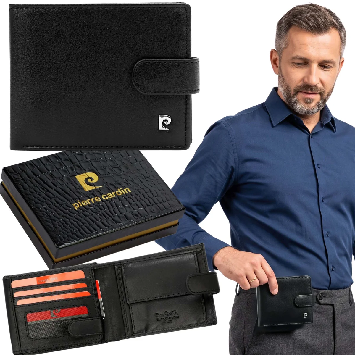 Pierre Cardin ROZBUDOWANY, SKÓRZANY portfel męski RFID, SKÓRA naturalna, NA PREZENT