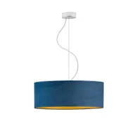 Lampy sufitowe - Lampa wisząca z welurowym abażurem HAJFA VELUR fi - 50 cm kolor granatowy ze złotym wnętrzem - miniaturka - grafika 1