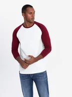 Koszulki męskie - Longsleeve męski bawełniany biało-bordowy premium Ombre OM-LSCL-0105 V2 S - miniaturka - grafika 1
