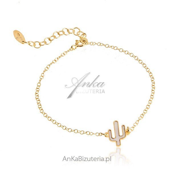 ankabizuteria.pl Srebrna bransoletka pozłacana z białą masą perłową