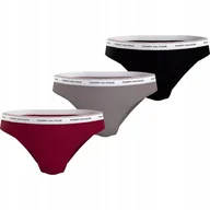 Majtki damskie - TOMMY HILFIGER BIKINI DAMSKIE MAJTKI 3P CZARNE/BRĄZOWE/BORDOWE r.S - miniaturka - grafika 1