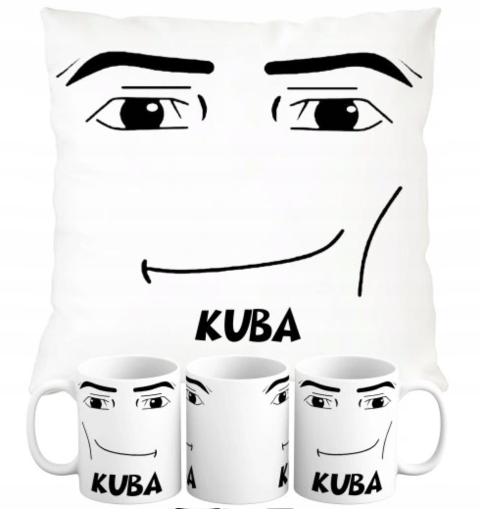 ZESTAW PODUSZKA + KUBEK Prezent ROBLOX MAN FACE MINA ŻART MEM + IMIĘ