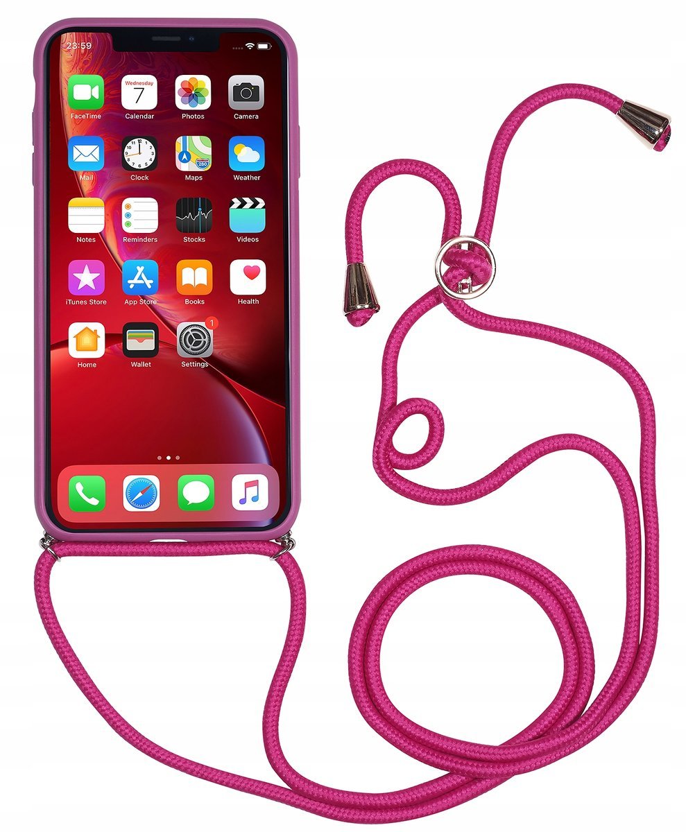 Etui do iPhone XR Plecki Ochronne z Sznurkiem na Ramię i Skórą Naturalną