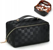 Kosmetyczki, organizery i kuferki - KOSMETYCZKA PODRÓŻNA O DUŻEJ POJEMNOŚCI SKÓRA PU CZARNA - miniaturka - grafika 1