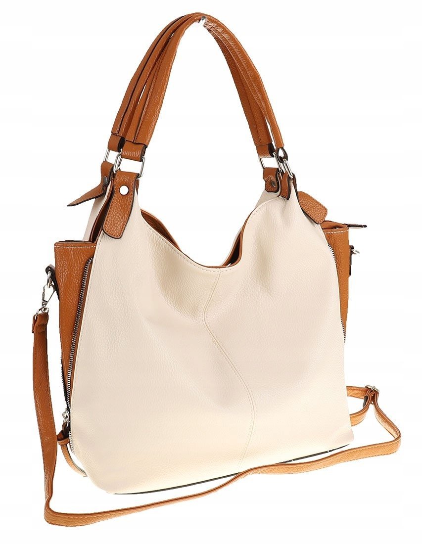 HERNAN Włoska Marka Torebka Damska Worek Listonoszka na Ramię HB0153 Beżowa