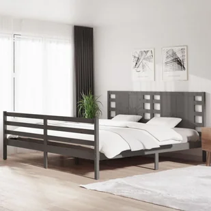 Łóżko z litego drewna sosna szara 200x200 cm - Łóżka - miniaturka - grafika 1