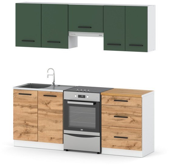 Kuchnia Mała Nowoczesna Modułowa Z Blatem 2m Biały Butelkowa Zieleń Wotan