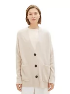 Swetry damskie - TOM TAILOR Damski kardigan z kieszeniami, 32398-Clouds Grey Melange, L - miniaturka - grafika 1