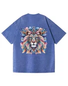 Koszulki i topy damskie - Damska koszulka oversize efekt sprania Artystyczny Kolorowy Lew Niebieska 3XL - miniaturka - grafika 1