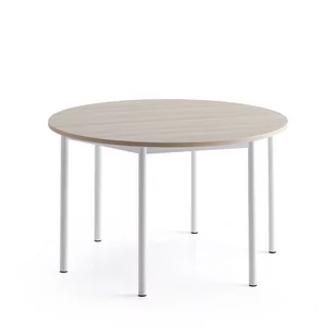 Stół BORÅS PLUS, Ø1200x720 mm, popielaty laminat, biały - Meble do szkół i przedszkoli - miniaturka - grafika 1