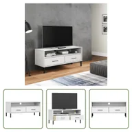 Szafki RTV - The Living Store Szafka RTV OSLO z metalowymi nogami biała lite drewno sosnowe - miniaturka - grafika 1