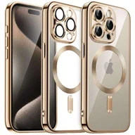 Etui i futerały do telefonów - Etui MagSafe Case do iPhone 15 Pro Glamour Luxury obudowa Slim Ring Alogy Złote przezroczyste - miniaturka - grafika 1