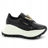 Półbuty damskie - CZARNE SNEAKERSY SKÓRZANE CARINII B8149-E50 PLATFORMA MODNE R.40 - miniaturka - grafika 1